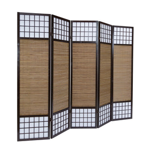5-panel wooden room divider, brown