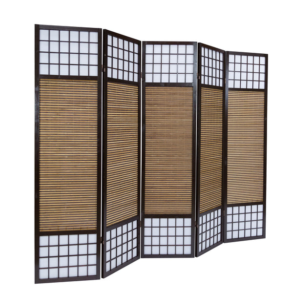 5-panel wooden room divider, brown