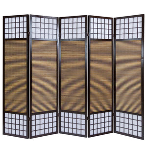 5-panel wooden room divider, brown
