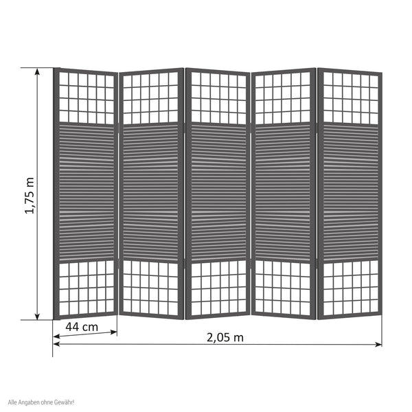5-panel wooden room divider, brown