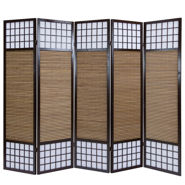 5-panel wooden room divider, brown