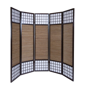 5-panel wooden room divider, brown