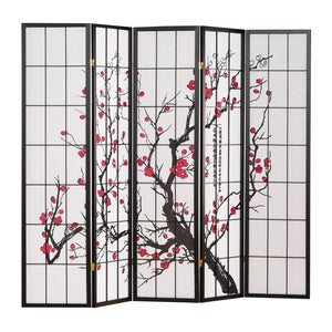 5-panel wooden room divider, black