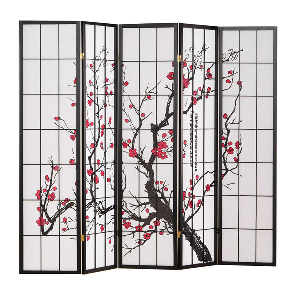 5-panel wooden room divider, black