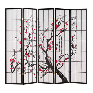 5-panel wooden room divider, black