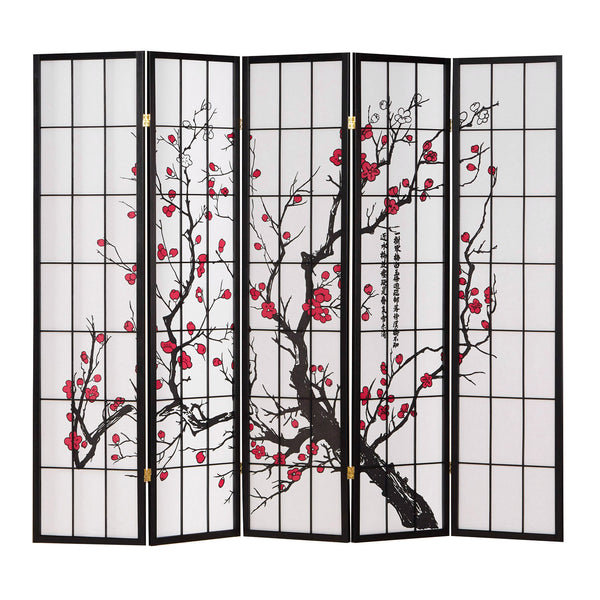 5-panel wooden room divider, black