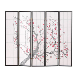5-panel wooden room divider, black