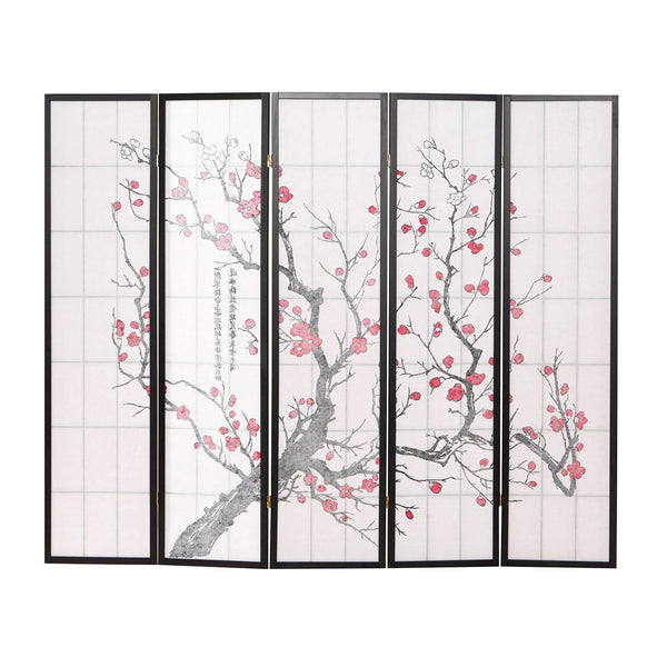 5-panel wooden room divider, black