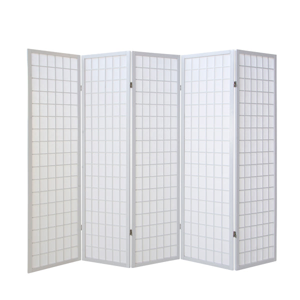 5-panel wooden room divider, white