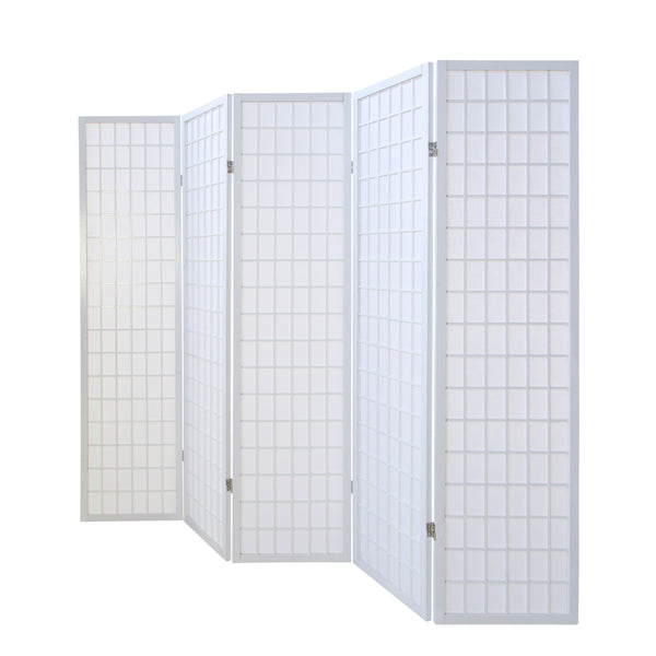 5-panel wooden room divider, white