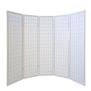5-panel wooden room divider, white
