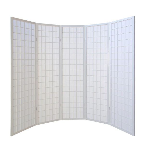 5-panel wooden room divider, white