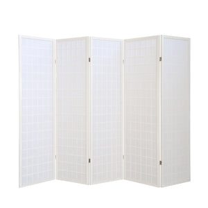 5-panel wooden room divider, white
