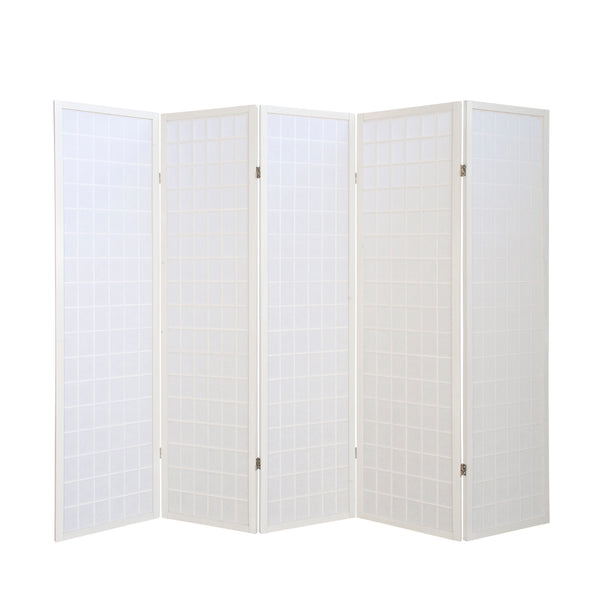 5-panel wooden room divider, white