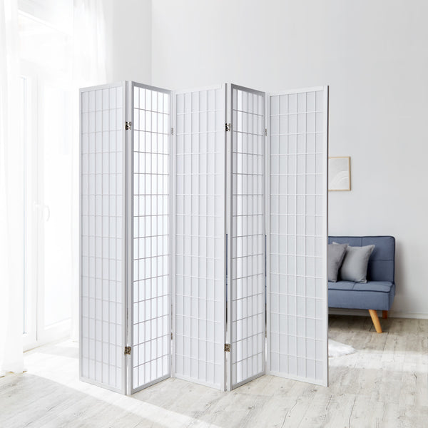 5-panel wooden room divider, white