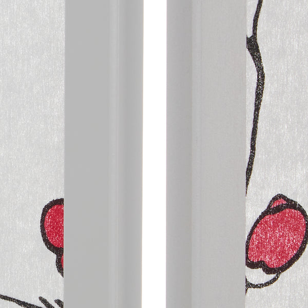 5-panel wooden room divider with cherry blossom design, white