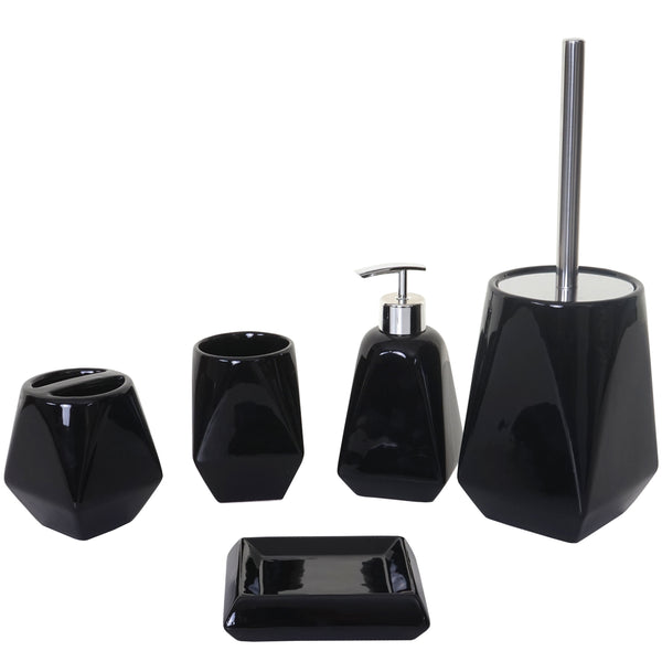 5-teiliges Badset Badaccessoires Keramik schwarz