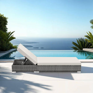 2 lettini prendisole in alluminio e polyrattan + tavolo grigio