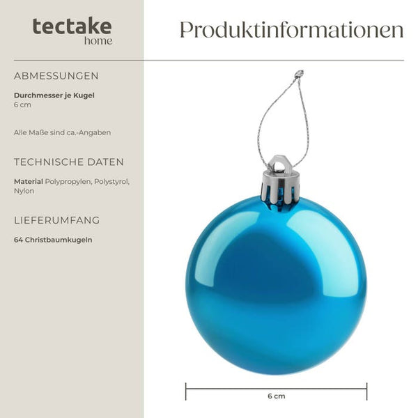 64er Set Weihnachtskugeln silber/blau