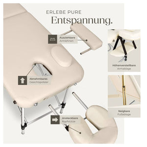 3 Zonen Massageliege mit 5cm Polsterung und Aluminiumgestell beige