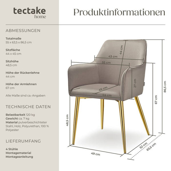 Armlehnstuhl Avane, Samtoptik, gepolstert taupe 4er Set
