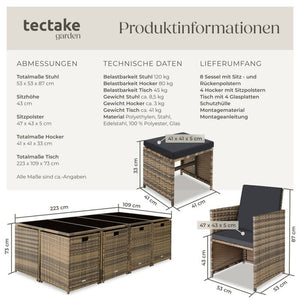 Rattan Sitzgruppe Palma 8+4+1 mit Schutzhülle natur/dunkelgrau