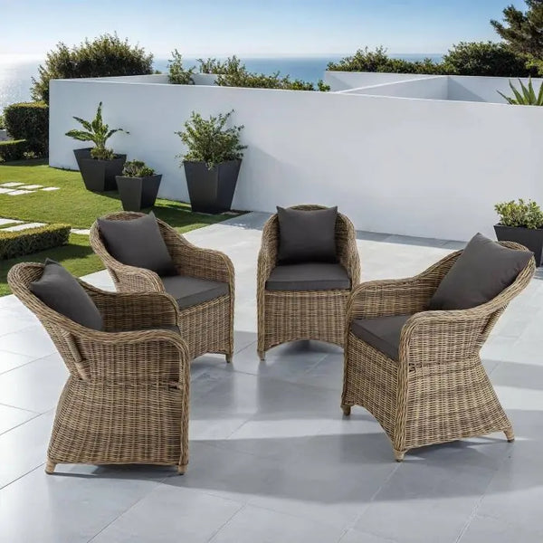 4er Set Aluminium Rattansessel