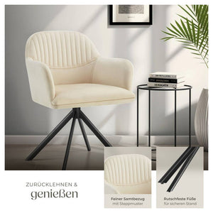 Samt-Drehstuhl Lona creme/schwarz 4er Set
