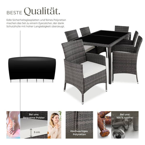 Rattan Sitzgruppe 6+1 mit Schutzhülle grau/weiss