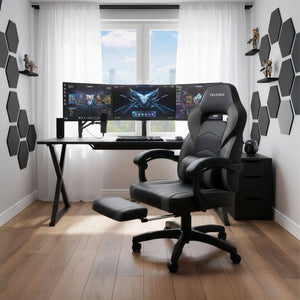 Racing office chair Comodo with footrest, black/black