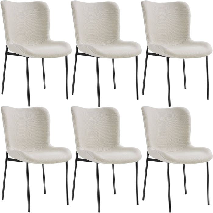 Fauteuil Tessa, tissu tissé blanc cassé/noir, lot de 6