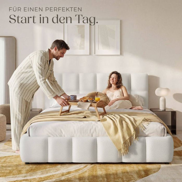 Bettset Polsterbett mit Matratze Teddy creme 180 x 200 cm