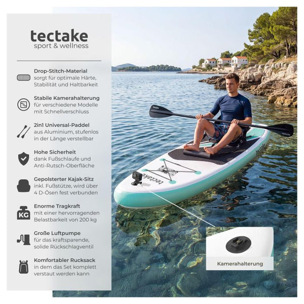 Stand-Up Paddle Board 2in1 Zenon weiss/türkis 320 cm mit Kamerahalterung