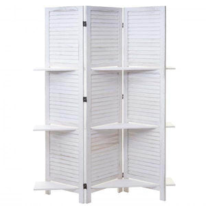 Paravent Yvelines, Trennwand Raumteiler mit Regalböden 170x125cm, Shabby Look ~ weiss/weiss