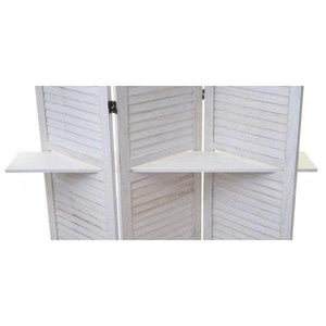 Paravent Yvelines, Trennwand Raumteiler mit Regalböden 170x125cm, Shabby Look ~ weiss/weiss