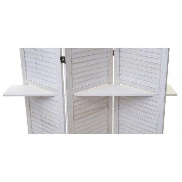 Paravent Yvelines, Trennwand Raumteiler mit Regalböden 170x125cm, Shabby Look ~ weiss/weiss