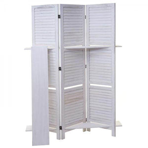 Paravent Yvelines, Trennwand Raumteiler mit Regalböden 170x125cm, Shabby Look ~ weiss/weiss