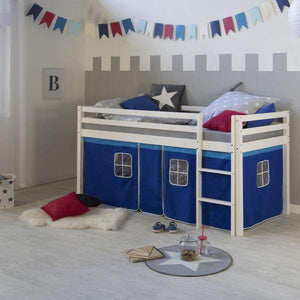 Hochbett Spielbett Kinderbett Leiter Kiefer Vorhang blau 90x200 Jugendbett