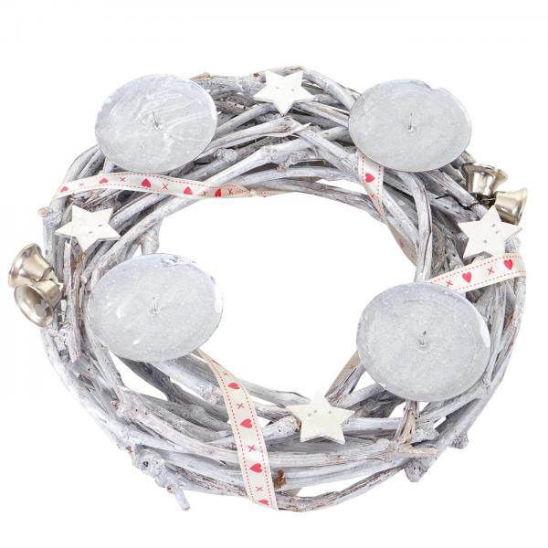 3er Set Adventskranz + Windlicht + Gesteck, Weihnachtsdeko Tischkranz Stern mit Glaseinsatz