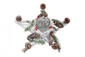 Adventskranz Stern, Weihnachtsdeko Tischdeko, Holz mit Kerzenglas 40x40x12cm weiss-grau