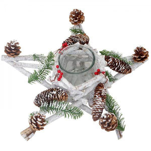 3er Set Adventskranz + Windlicht + Gesteck, Weihnachtsdeko Tischkranz Stern mit Glaseinsatz