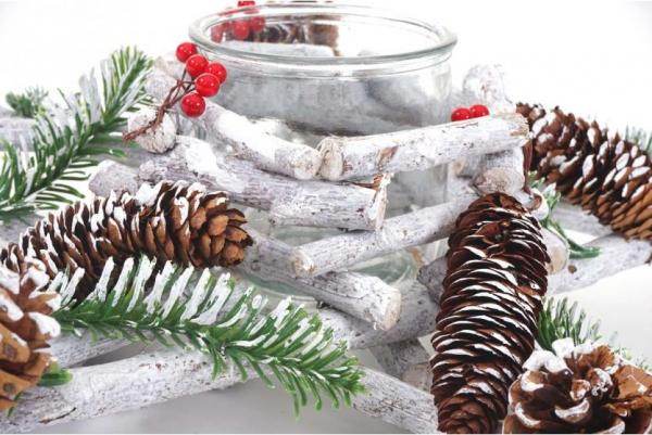 Adventskranz Stern, Weihnachtsdeko Tischdeko, Holz mit Kerzenglas 40x40x12cm weiss-grau