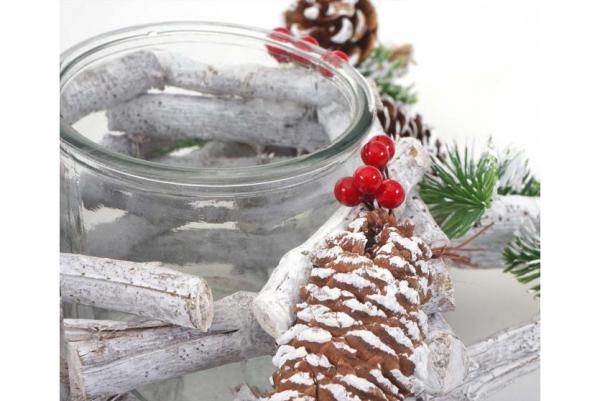 Adventskranz Stern, Weihnachtsdeko Tischdeko, Holz mit Kerzenglas 40x40x12cm weiss-grau