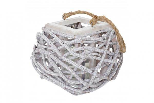 Windlicht 40cm, Hängelaterne Kerzenhalter mit Glaseinsatz 8cm, weiss-grau