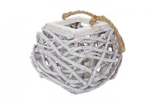 Windlicht 40cm, Hängelaterne Kerzenhalter mit Glaseinsatz 8cm, weiss-grau