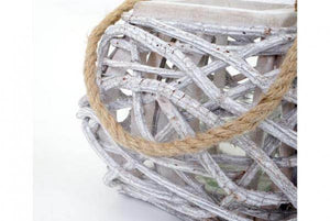 Windlicht 40cm, Hängelaterne Kerzenhalter mit Glaseinsatz 8cm, weiss-grau