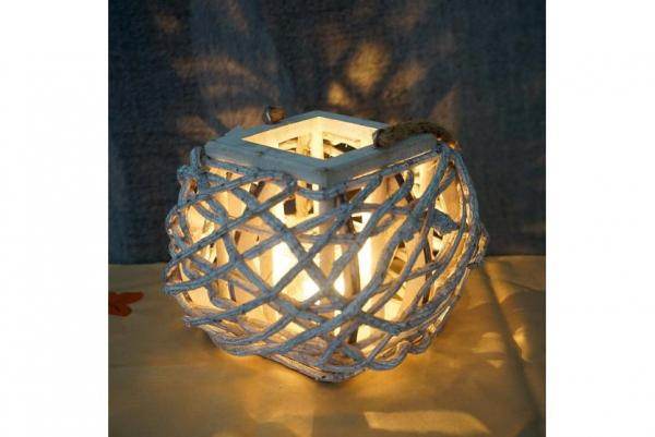 Windlicht 40cm, Hängelaterne Kerzenhalter mit Glaseinsatz 8cm, weiss-grau