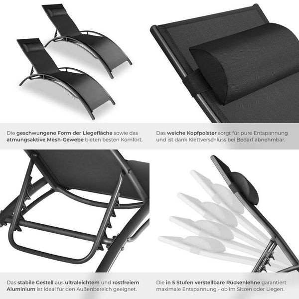 2 Gartenliegen aus Aluminium, schwarz