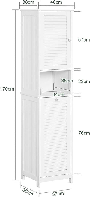 Hochschrank mit ausklappbarem Wäschesack | schmal Wäscheschrank | Badregal | Weiss BZR124-W
