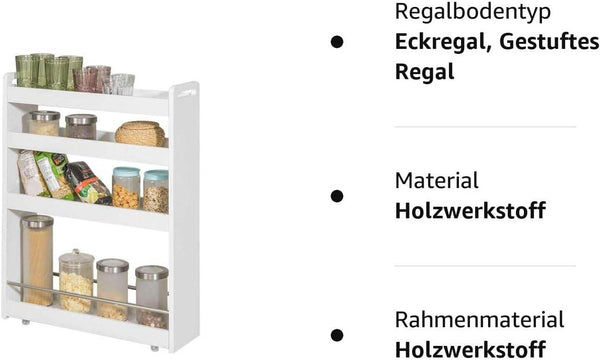 Nischenwagen 18cm breit | Badrollwagen | Küchenregal Weiss NSR01-W